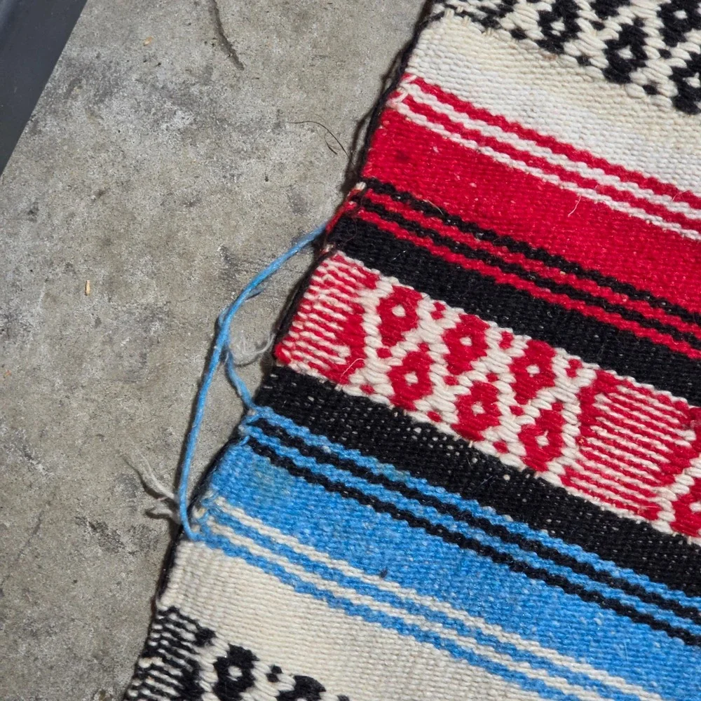 Vintage Mexican Serape Blanket Rug Striped Geometric Fringe Good 84
